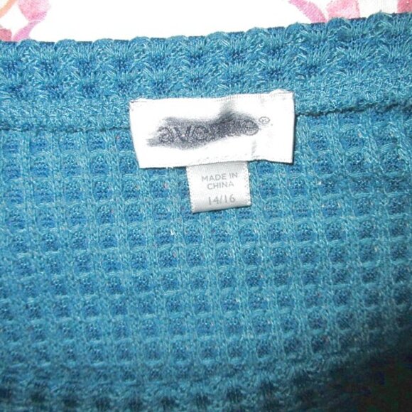 Avenue WAFFLE Knit Size 14 16 TUNIC Top THERMAL Mix Media CROCHET Balloon Sleeve - Picture 5 of 10